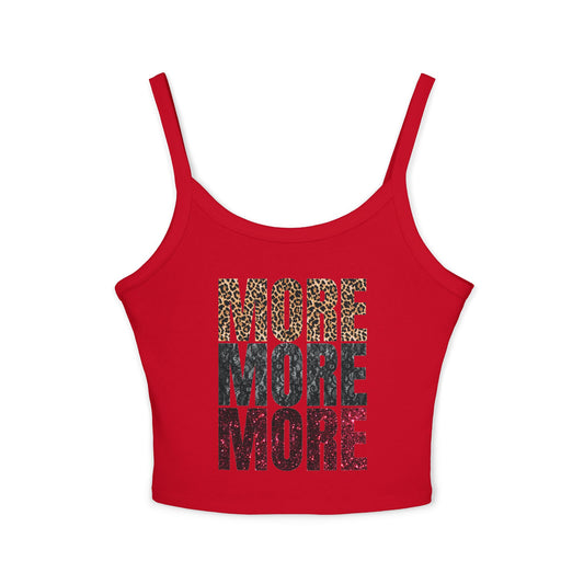 Red tank top with 'MORE MORE MORE' text 